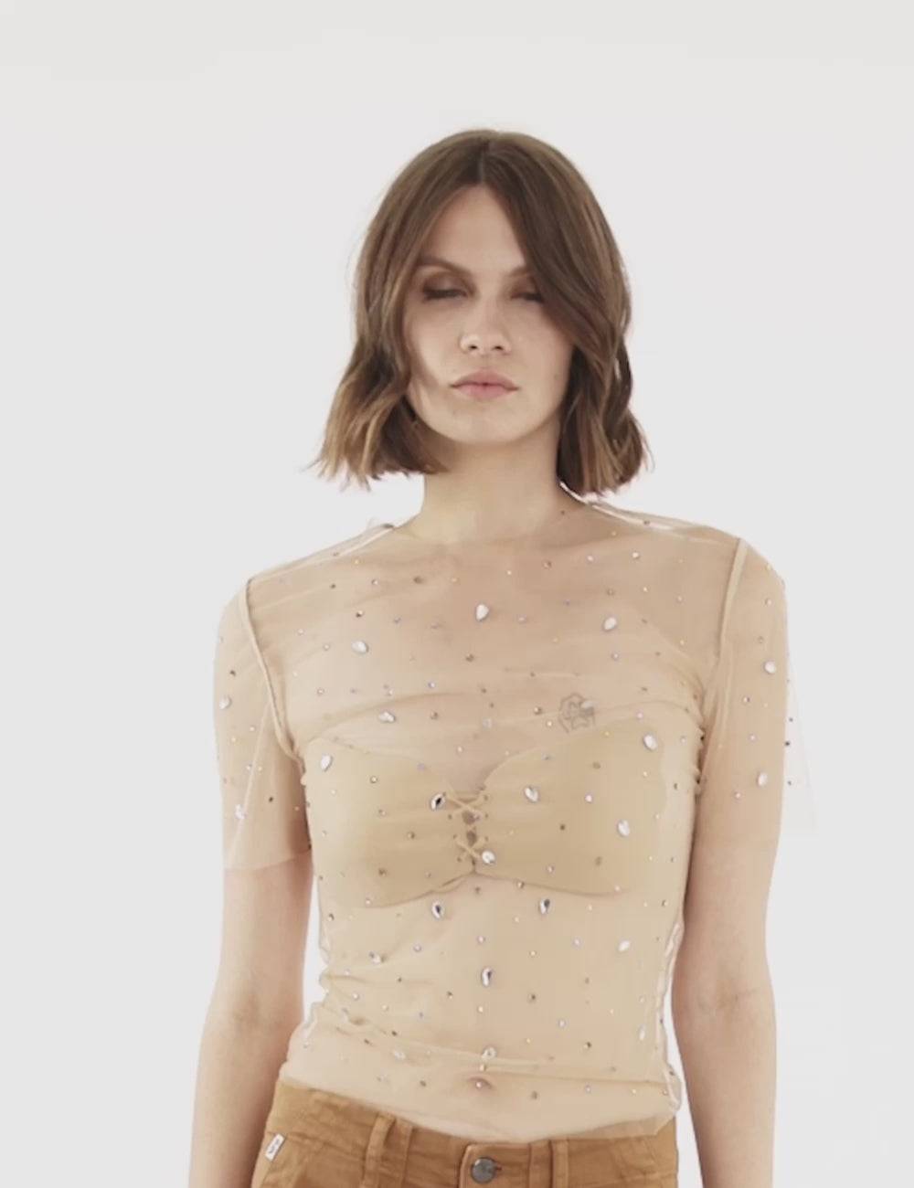 Jijil T-shirt trasparente con strass 2025