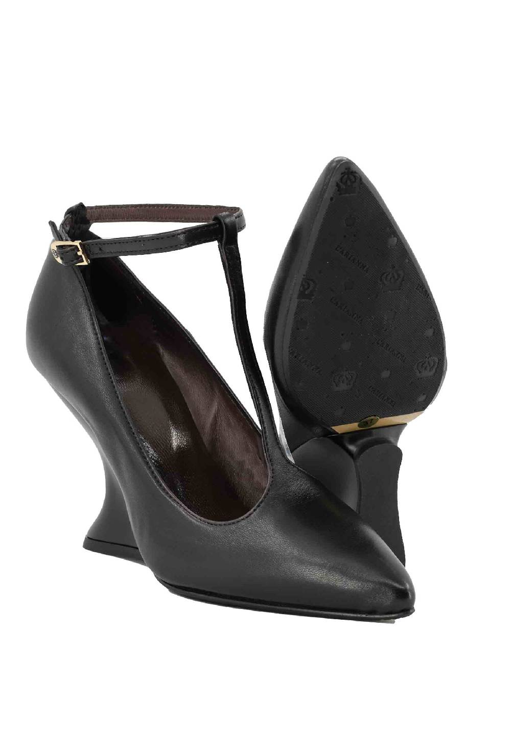 L'ARIANNA Decollete DE1678/Z in pelle nera con zeppa alta e punta sfilata In Linea