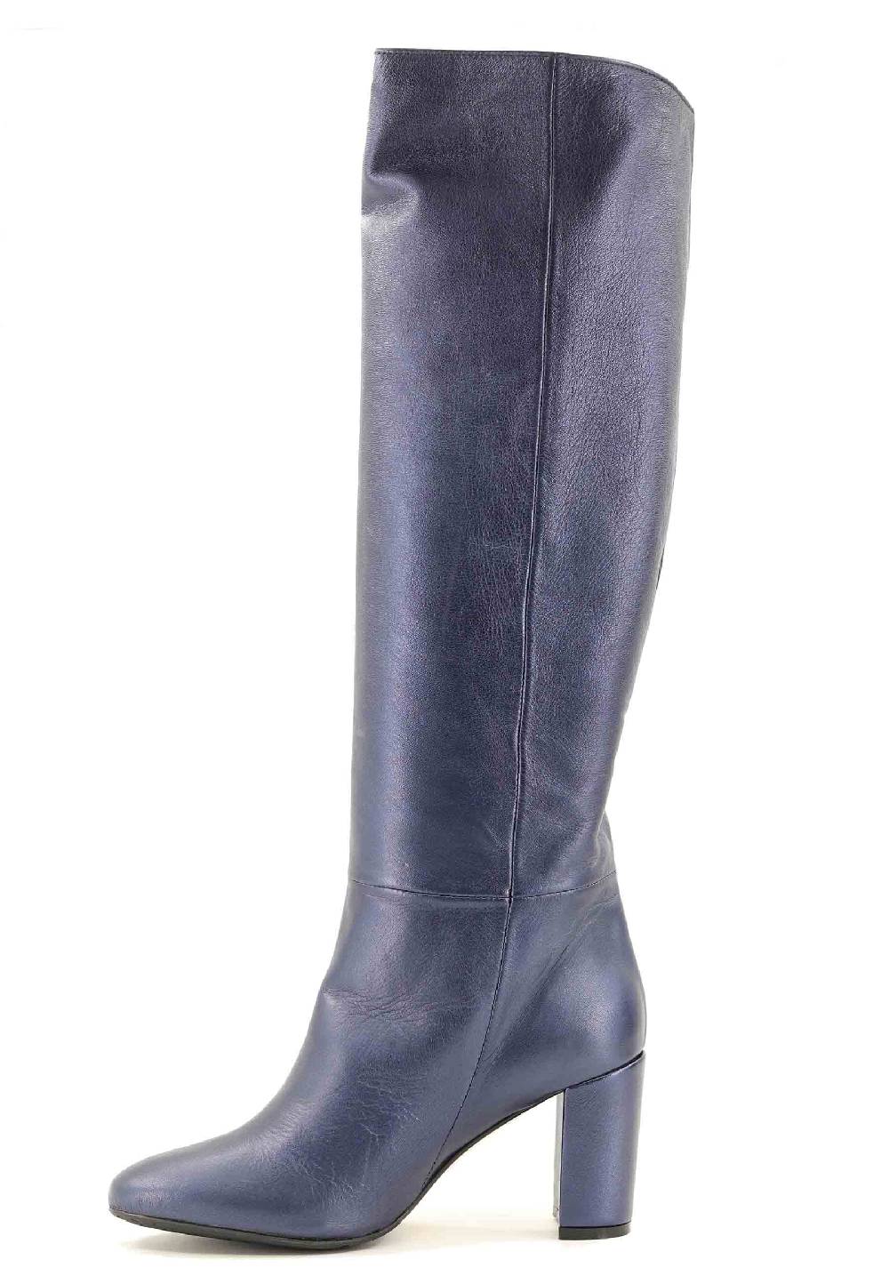 L'ARIANNA Stivali ST1689 a tubo in pelle lamin blu con punta tonda Soddisfazione Garantita