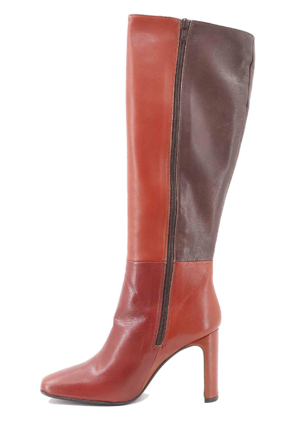 L'ARIANNA Stivali ST1300 patchwork in pelle cuoio e marrone con tacco alto Presa