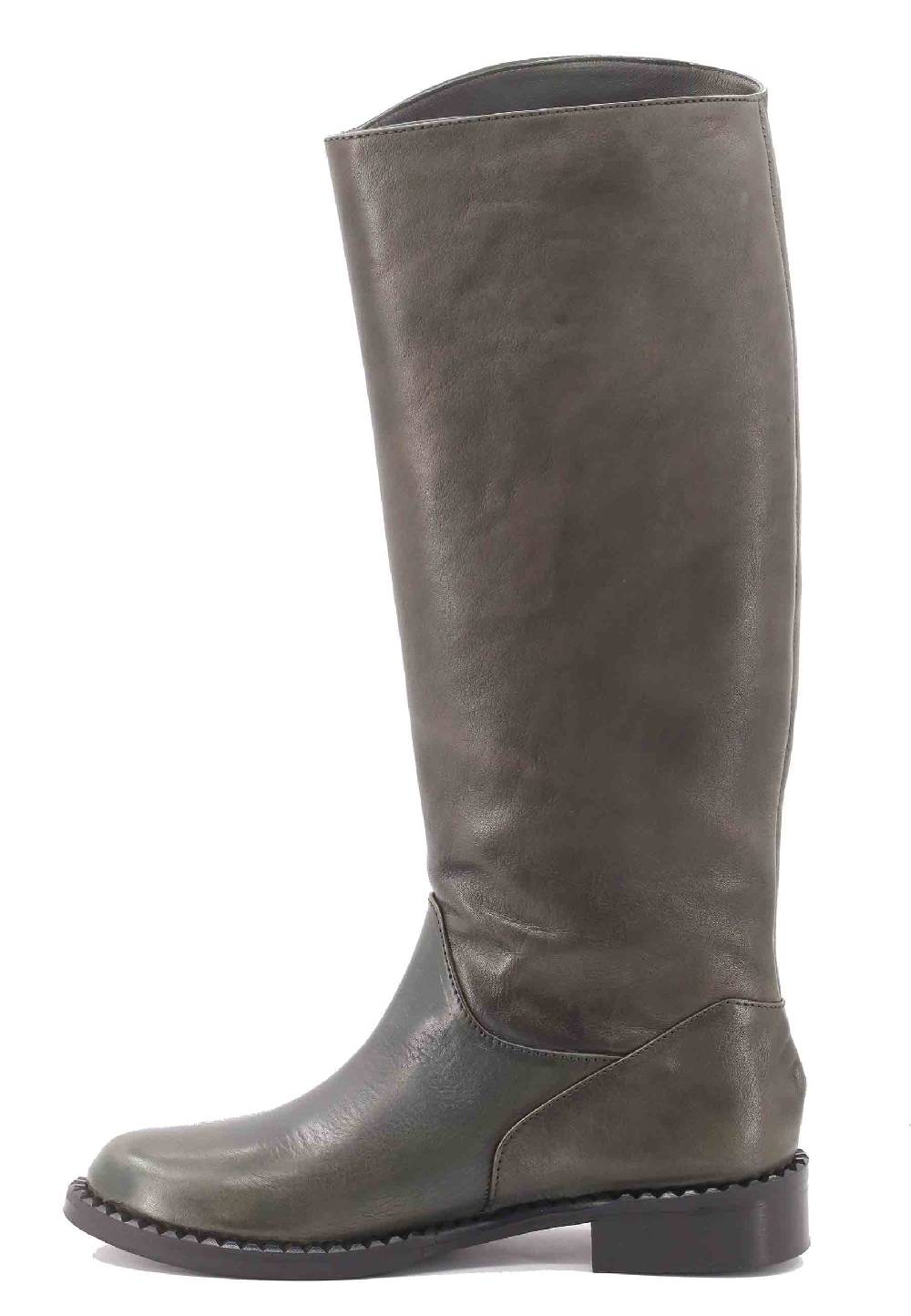 L'ARIANNA Stivali ST1458 a tubo in pelle vintage verde con tacco basso Offerta
