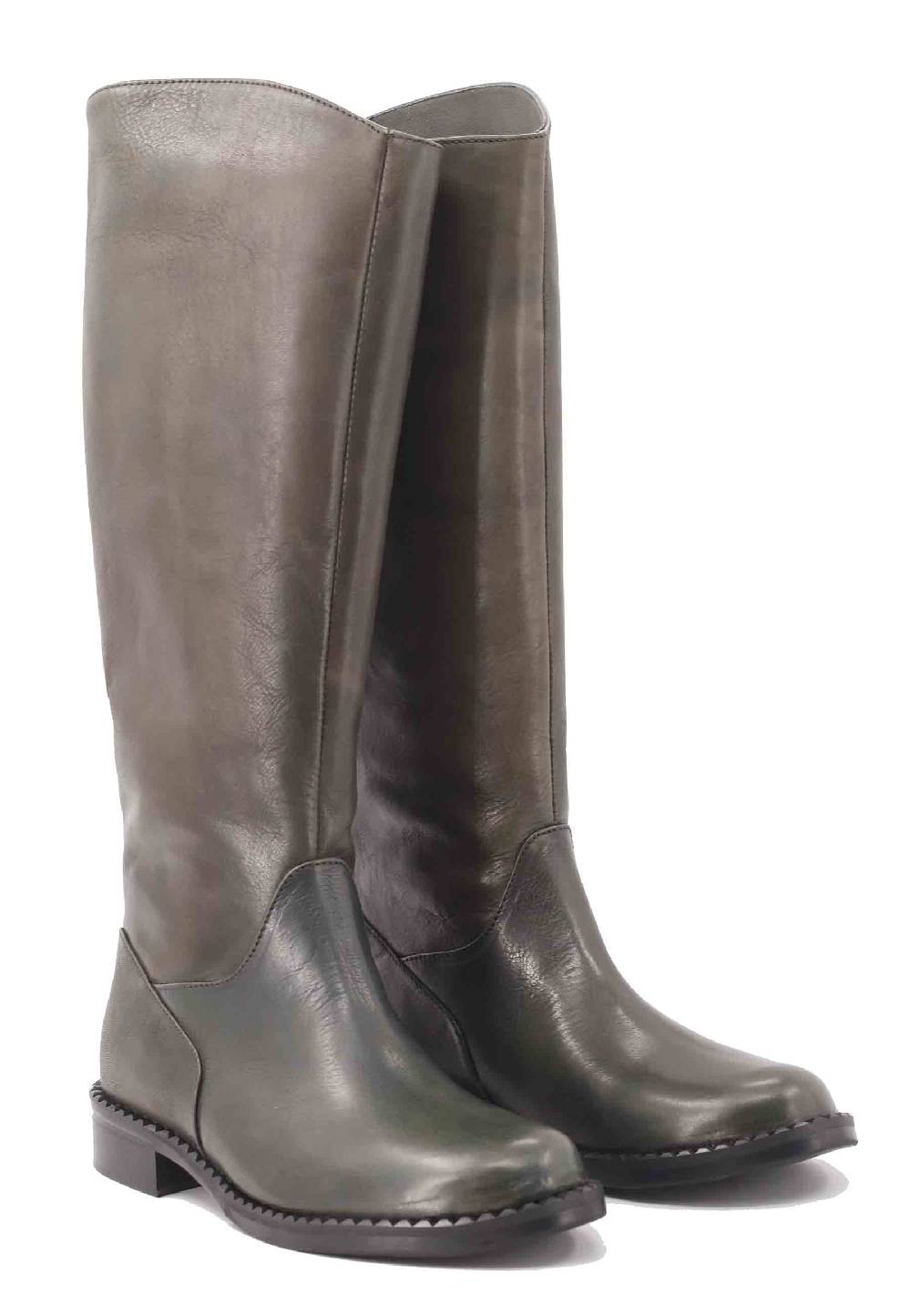 L'ARIANNA Stivali ST1458 a tubo in pelle vintage verde con tacco basso Offerta