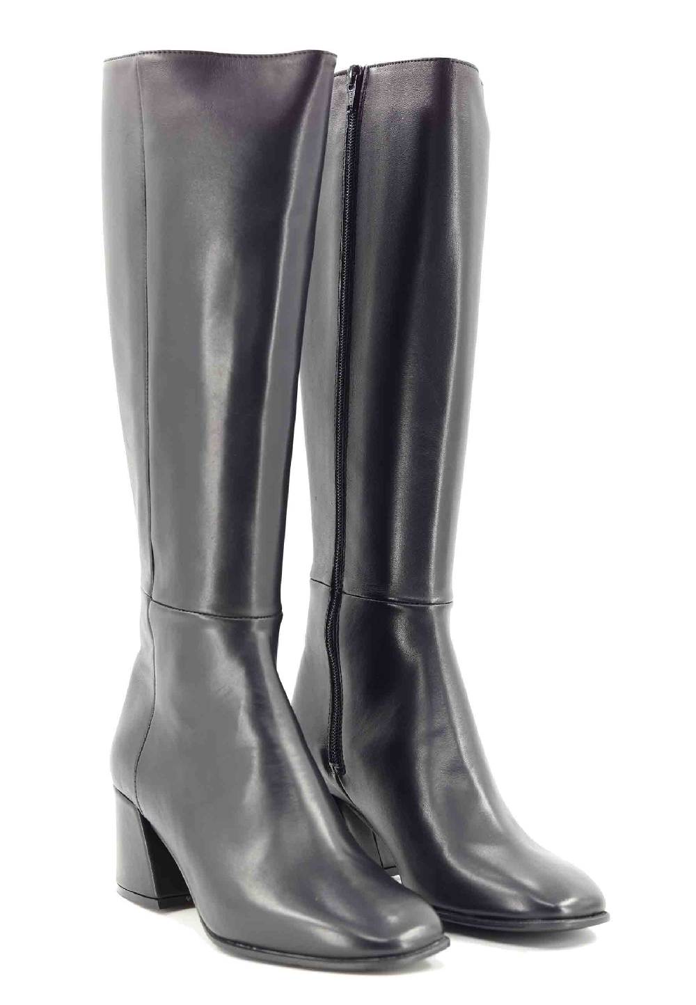 L'ARIANNA Stivali con zip st1302 da donna in pelle nera con punta quadrata Outlet