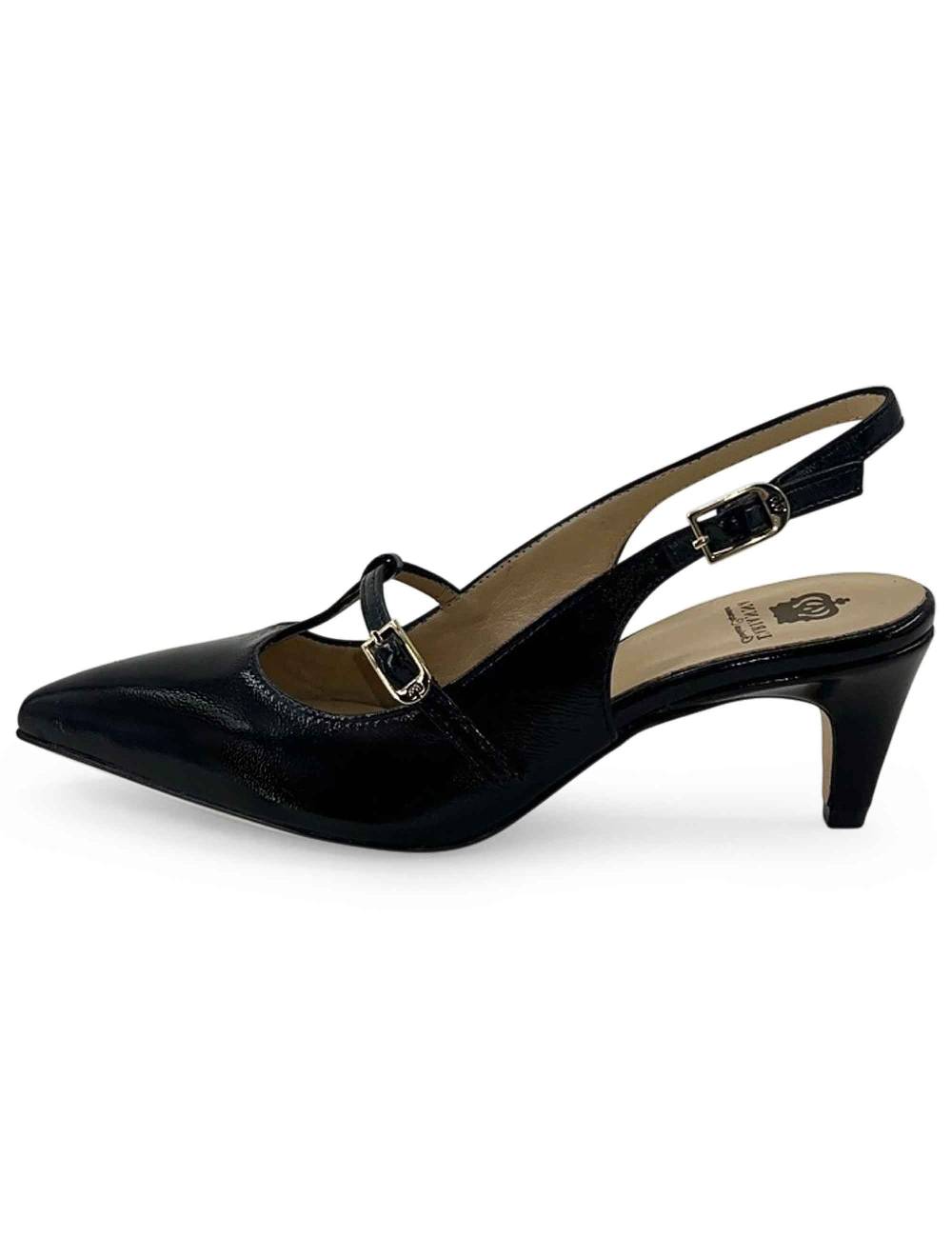 L'ARIANNA Decollete slingback CH1720 da donna in pelle color nero con cinturino Moda