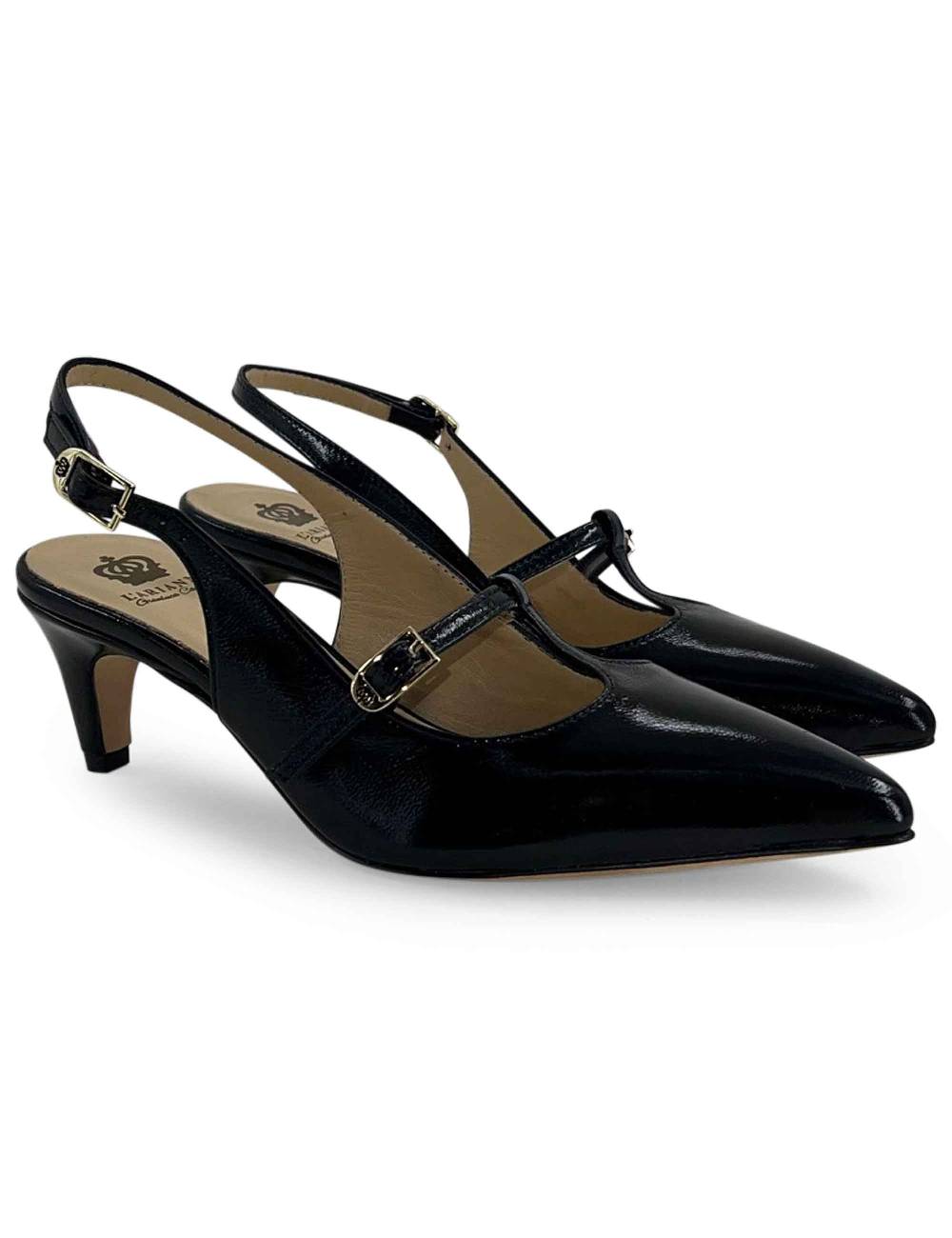 L'ARIANNA Decollete slingback CH1720 da donna in pelle color nero con cinturino Moda