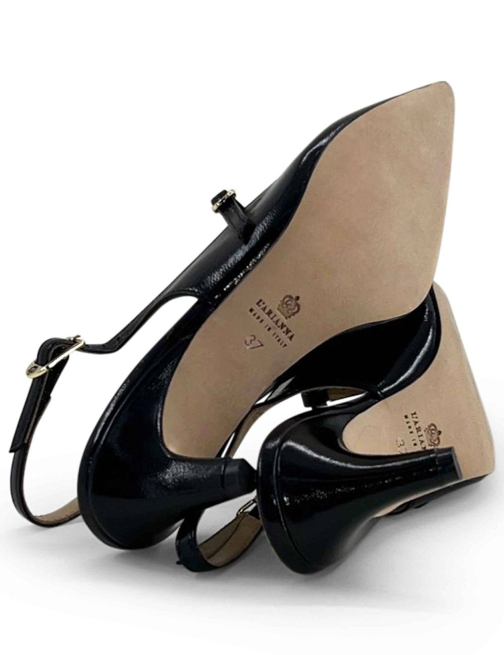 L'ARIANNA Decollete slingback CH1720 da donna in pelle color nero con cinturino Moda