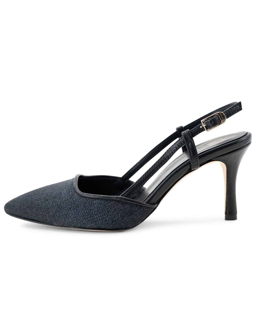 L'ARIANNA decollete slingback ch1725 in tessuto zena dark con cinturino e tacco in pelle nera Qualità