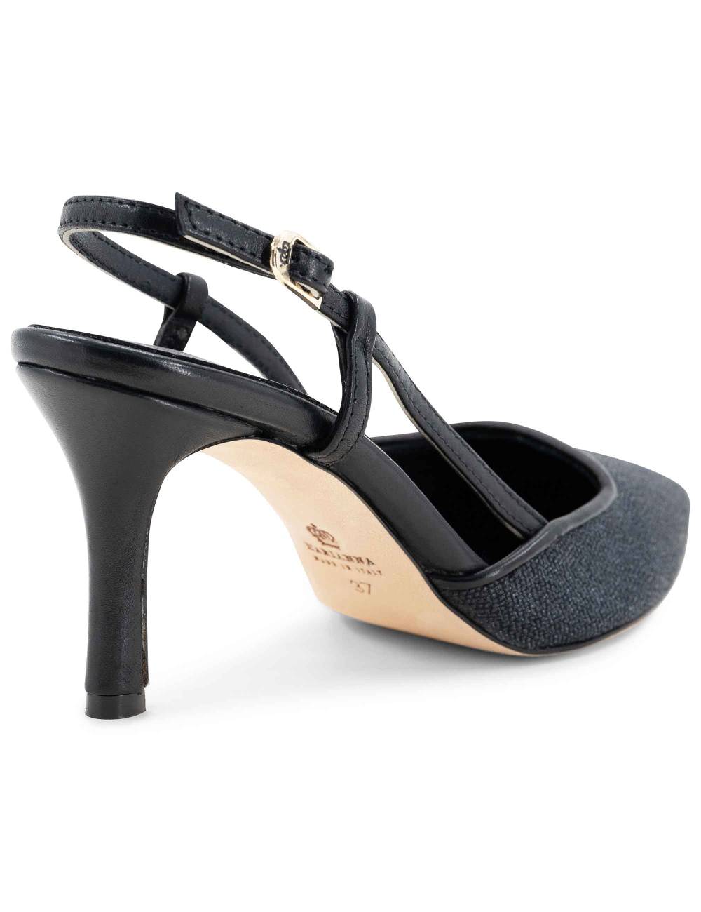 L'ARIANNA decollete slingback ch1725 in tessuto zena dark con cinturino e tacco in pelle nera Qualità