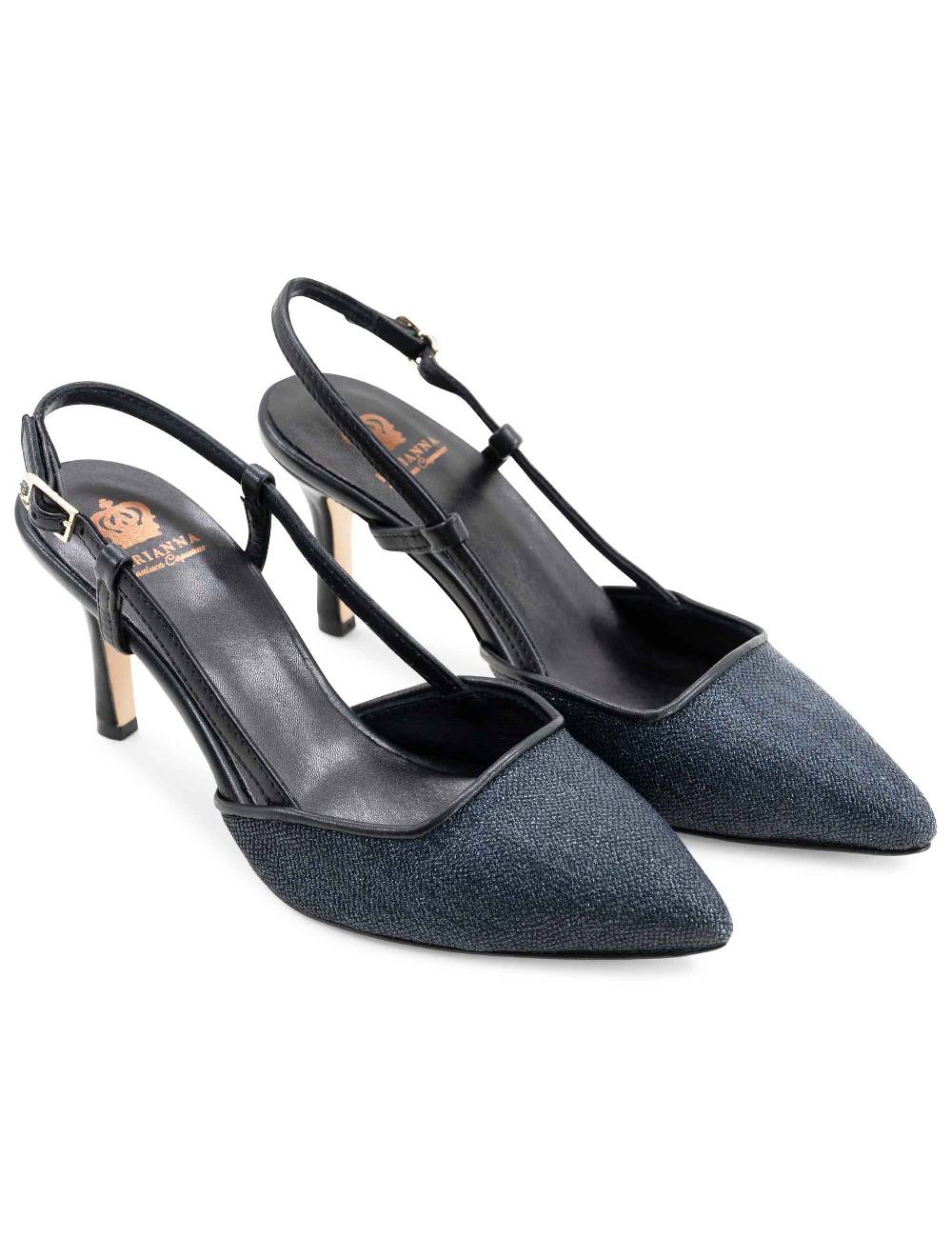 L'ARIANNA decollete slingback ch1725 in tessuto zena dark con cinturino e tacco in pelle nera Qualità