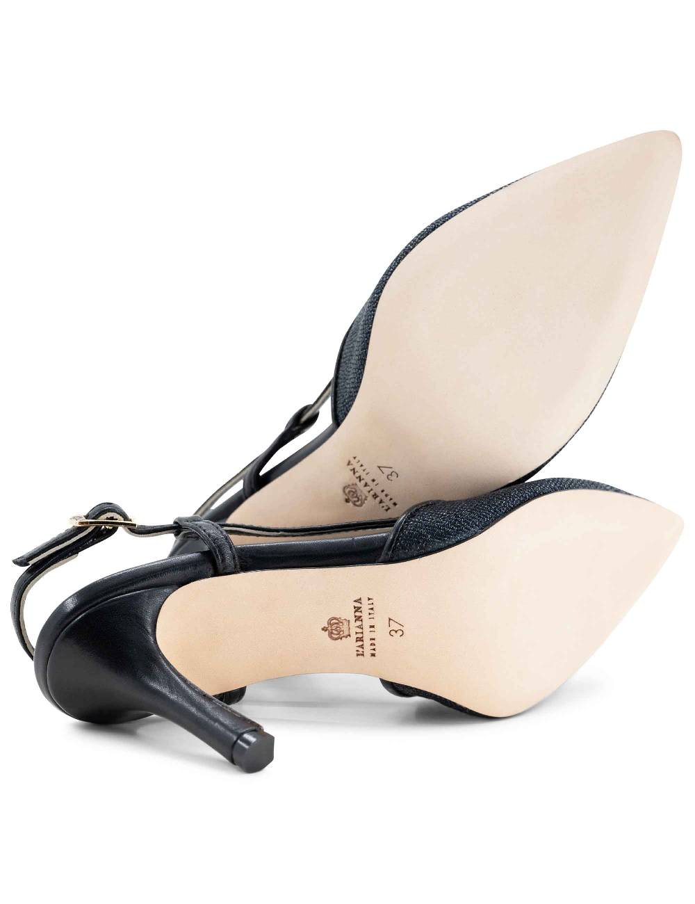 L'ARIANNA decollete slingback ch1725 in tessuto zena dark con cinturino e tacco in pelle nera Qualità