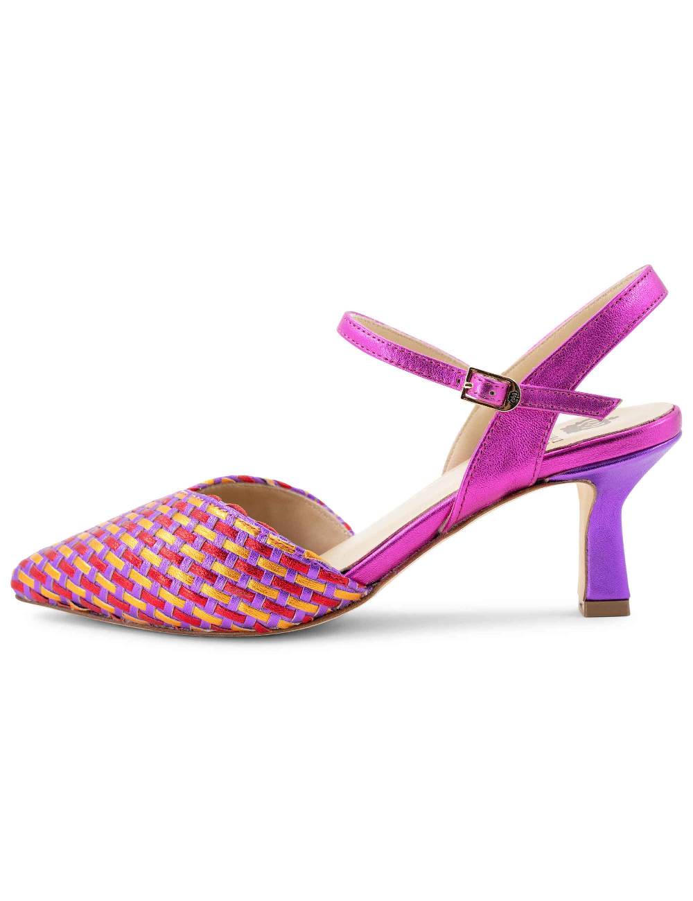 L'ARIANNA Decollete DE1540/rt da donna in pelle viola arancio e fucsia con cinturino alla caviglia Discount Store per i nuovi prodotti