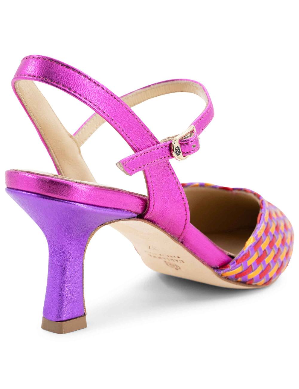 L'ARIANNA Decollete DE1540/rt da donna in pelle viola arancio e fucsia con cinturino alla caviglia Discount Store per i nuovi prodotti