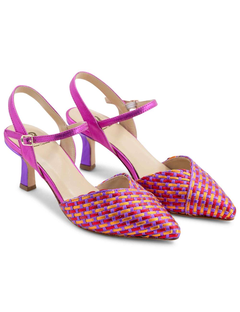L'ARIANNA Decollete DE1540/rt da donna in pelle viola arancio e fucsia con cinturino alla caviglia Discount Store per i nuovi prodotti