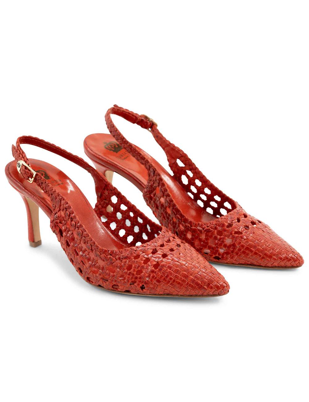 L'ARIANNA Decollete CH1619/RT slingback in pelle intrecciata ARANCIONE tacco alto Soddisfazione Garantita