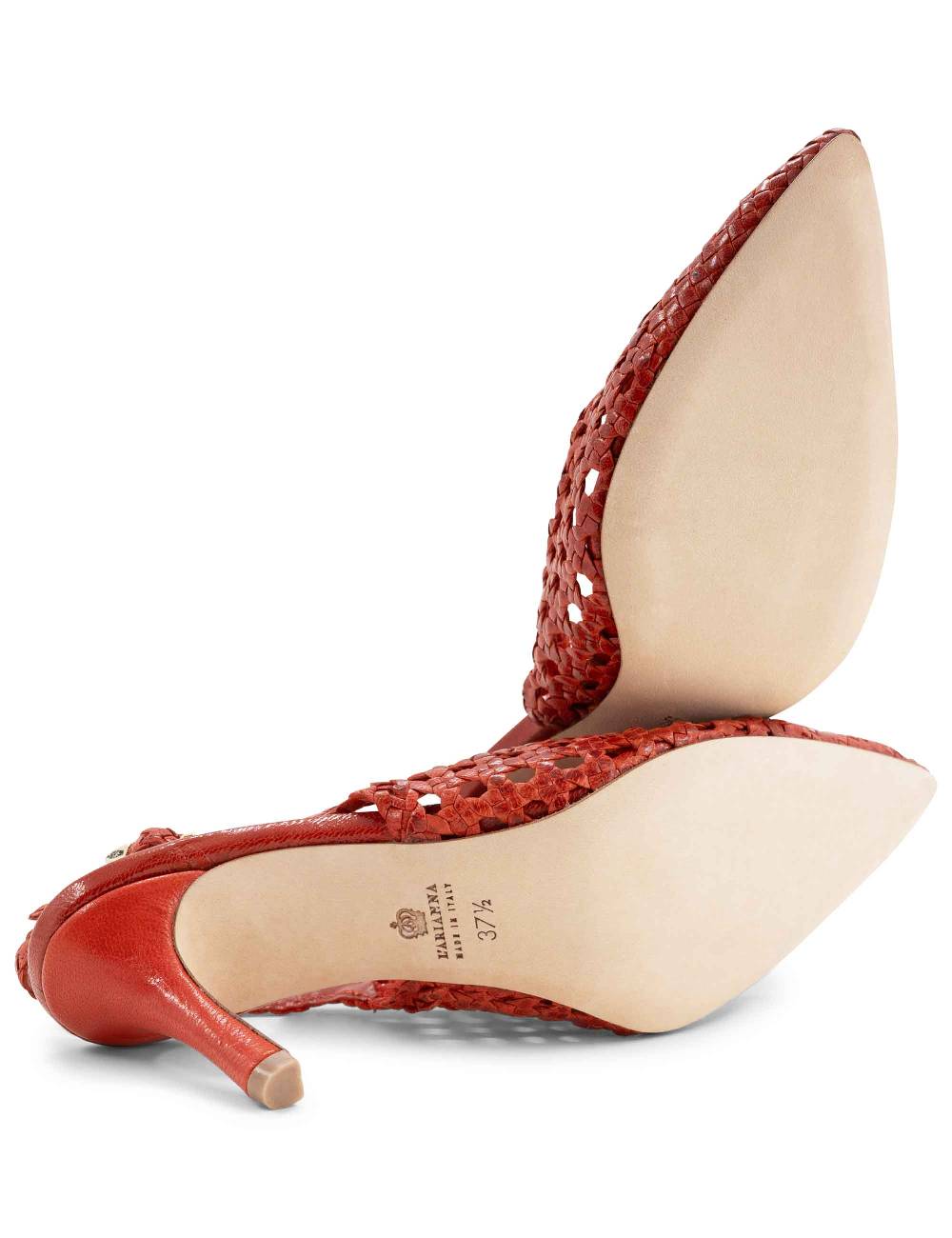 L'ARIANNA Decollete CH1619/RT slingback in pelle intrecciata ARANCIONE tacco alto Soddisfazione Garantita