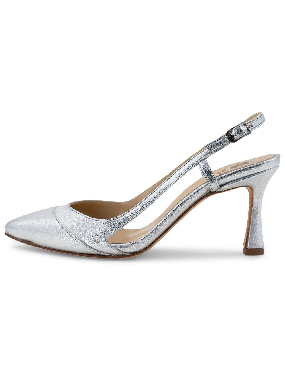 L'ARIANNA Decollete slingback ch1605/rt donna in pelle lamin argento con tacco alto l'arianna Qualità Garantita