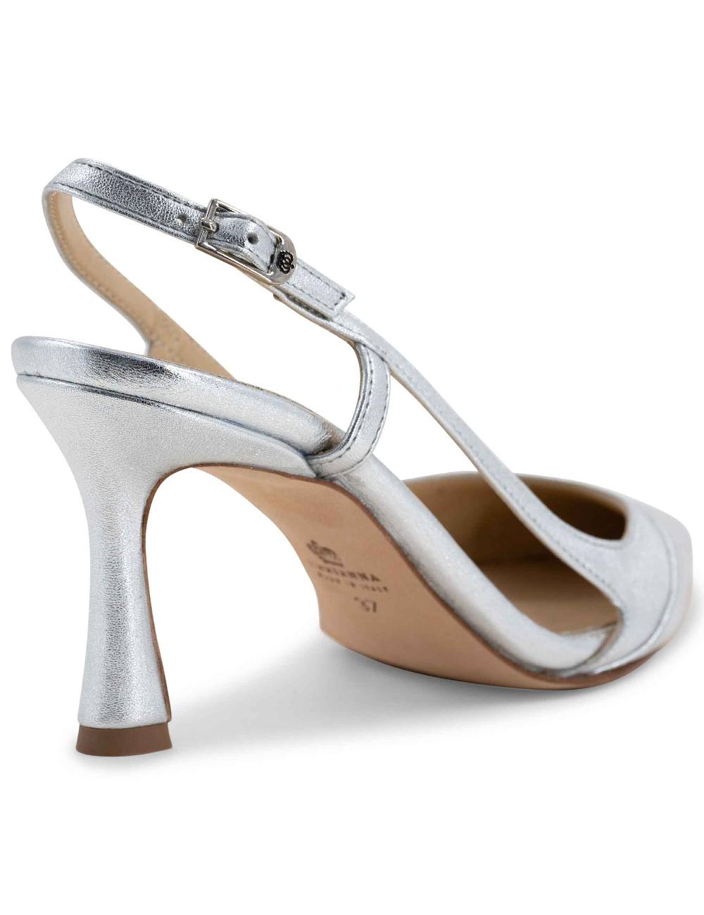 L'ARIANNA Decollete slingback ch1605/rt donna in pelle lamin argento con tacco alto l'arianna Qualità Garantita