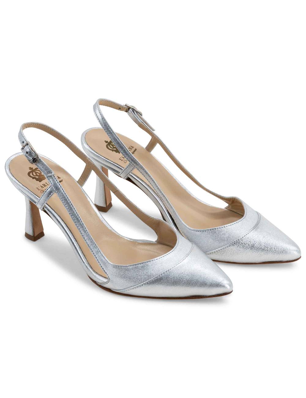 L'ARIANNA Decollete slingback ch1605/rt donna in pelle lamin argento con tacco alto l'arianna Qualità Garantita
