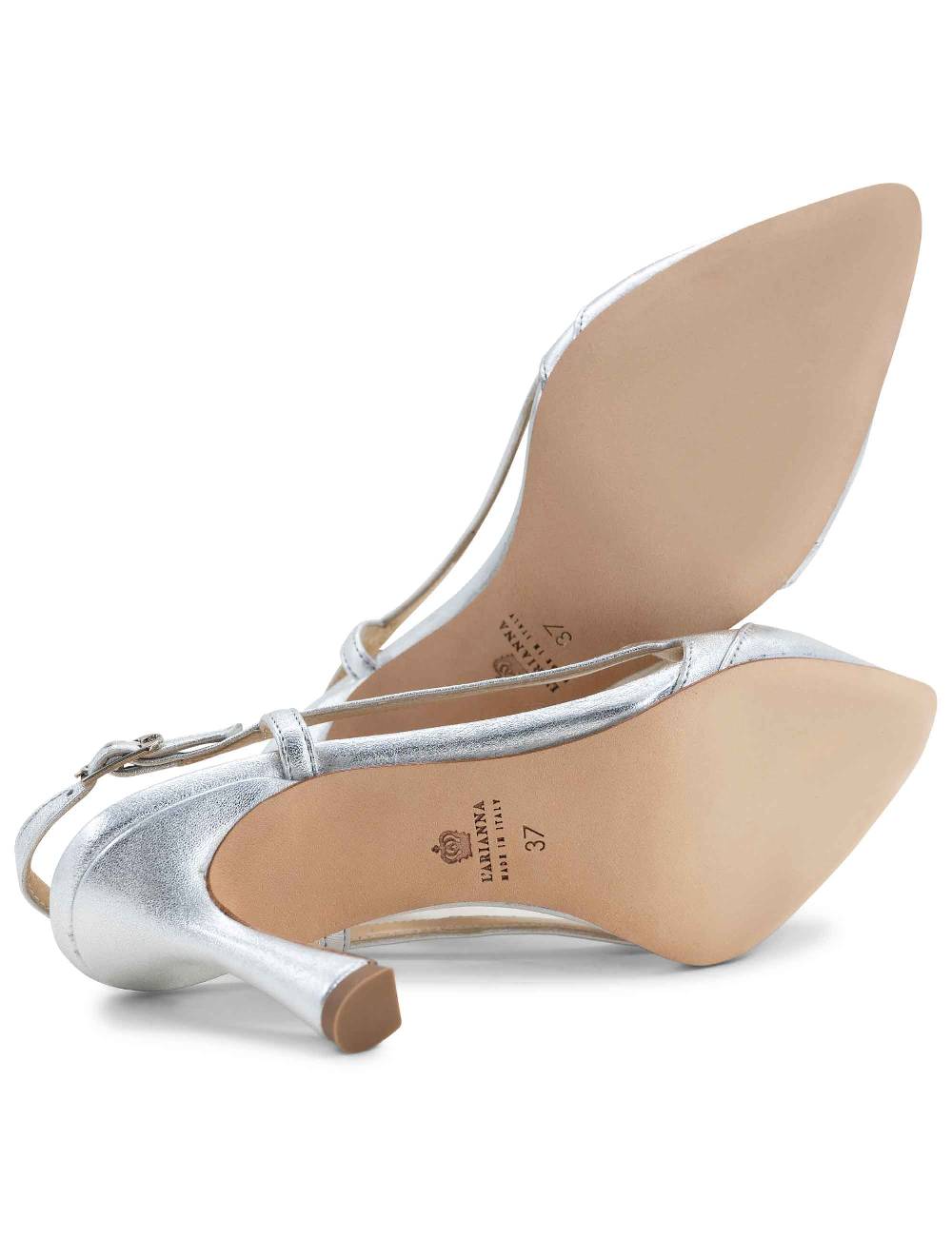 L'ARIANNA Decollete slingback ch1605/rt donna in pelle lamin argento con tacco alto l'arianna Qualità Garantita