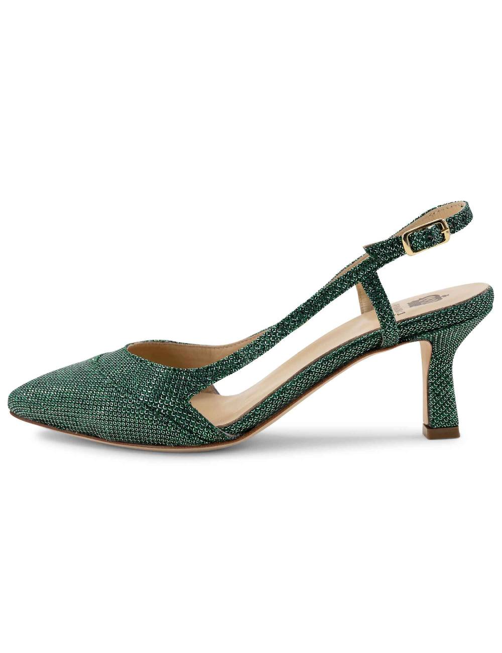 L'ARIANNA Decollete slingback ch1603/rt donna in tessuto luminor verde con tacco medio l'arianna Promozione Limitata