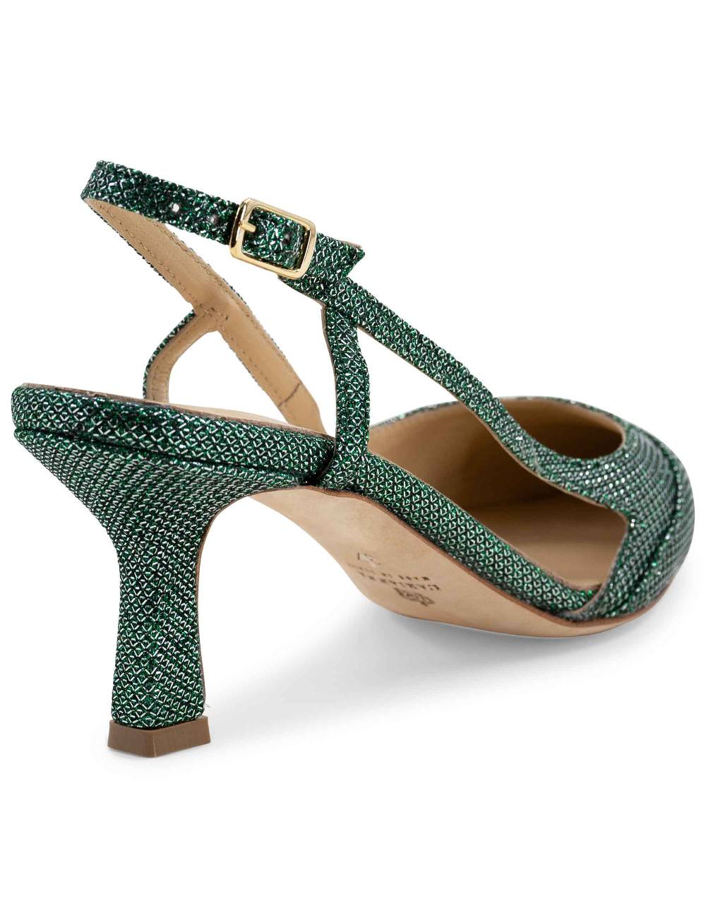 L'ARIANNA Decollete slingback ch1603/rt donna in tessuto luminor verde con tacco medio l'arianna Promozione Limitata