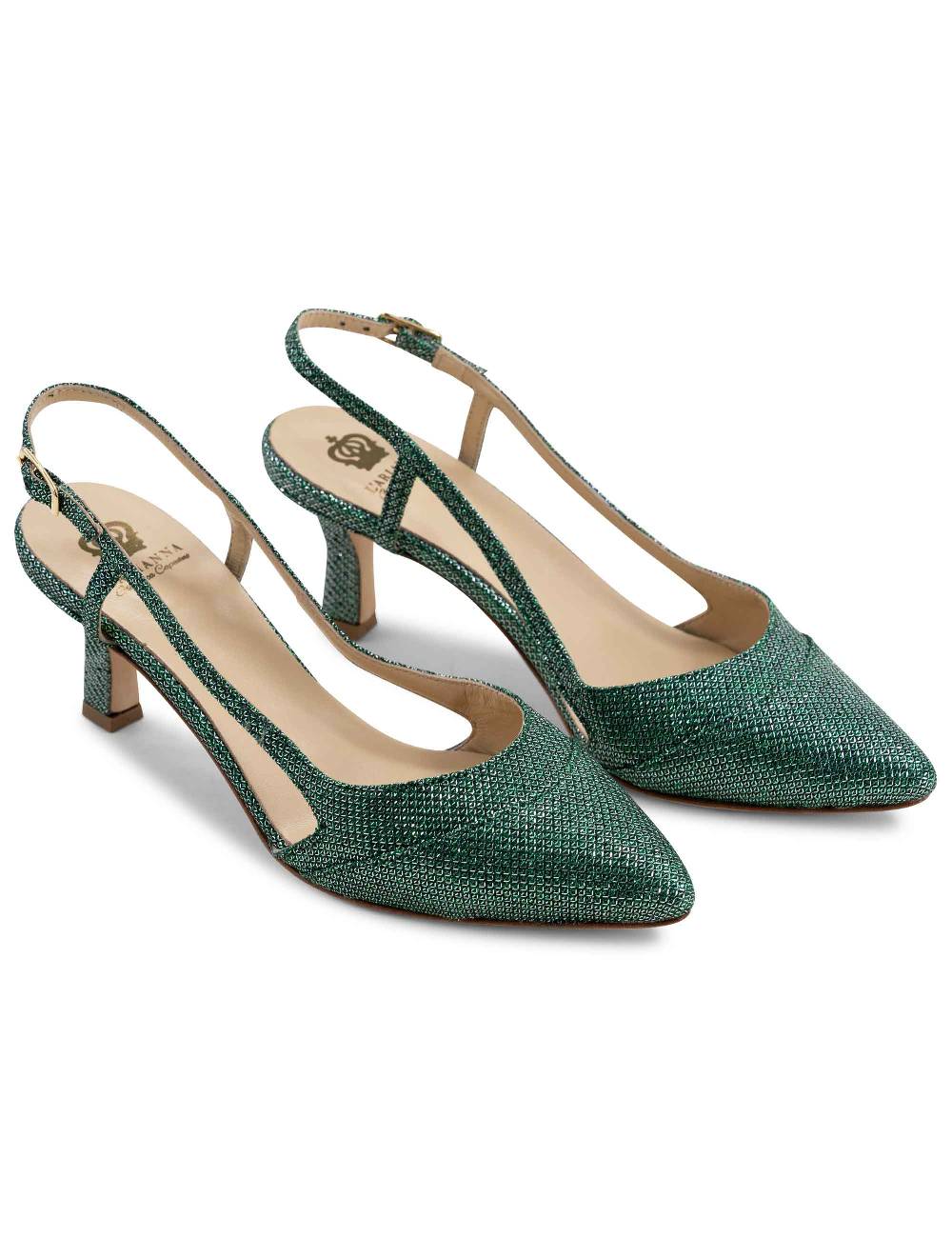 L'ARIANNA Decollete slingback ch1603/rt donna in tessuto luminor verde con tacco medio l'arianna Promozione Limitata