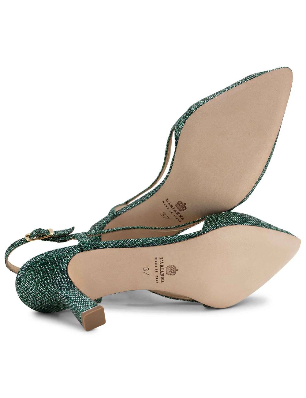 L'ARIANNA Decollete slingback ch1603/rt donna in tessuto luminor verde con tacco medio l'arianna Promozione Limitata