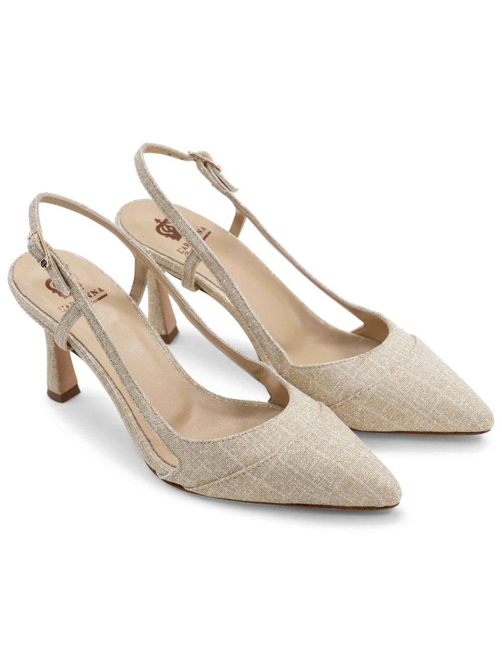 L'ARIANNA Decollete slingback ch1605/rt donna in tessuto sirio platino tacco alto l'arianna Fino Al -60%