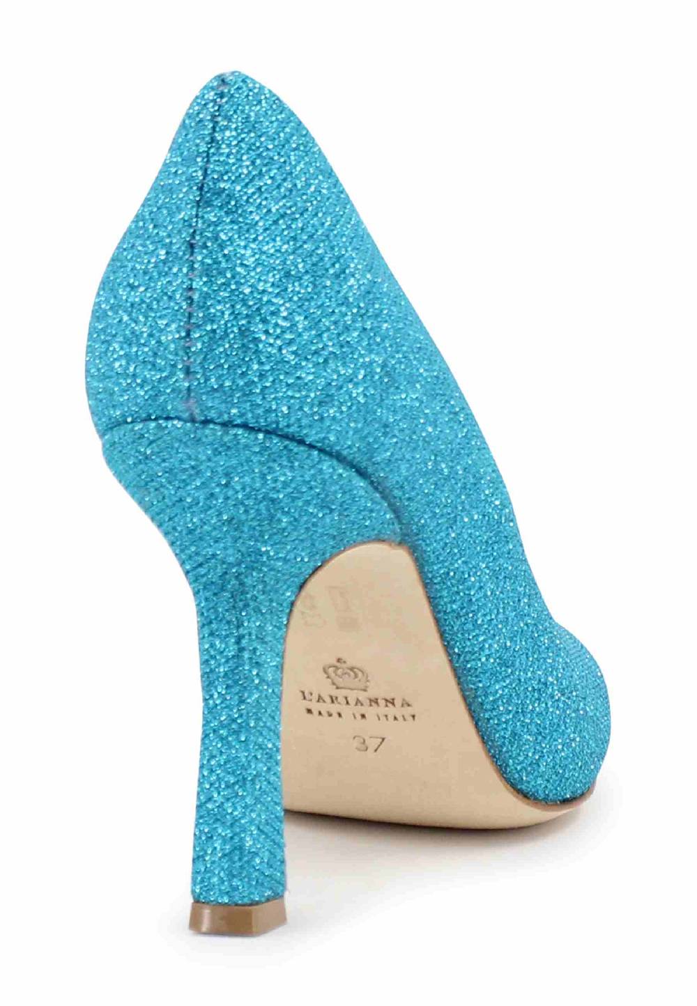 L'ARIANNA Decollete DE1002/RT donna in tessuto lux azzurro con tacco alto Sconto