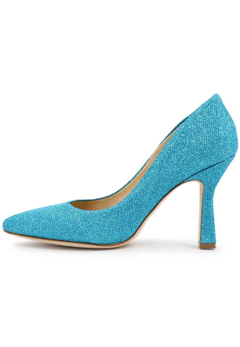 L'ARIANNA Decollete DE1002/RT donna in tessuto lux azzurro con tacco alto Sconto