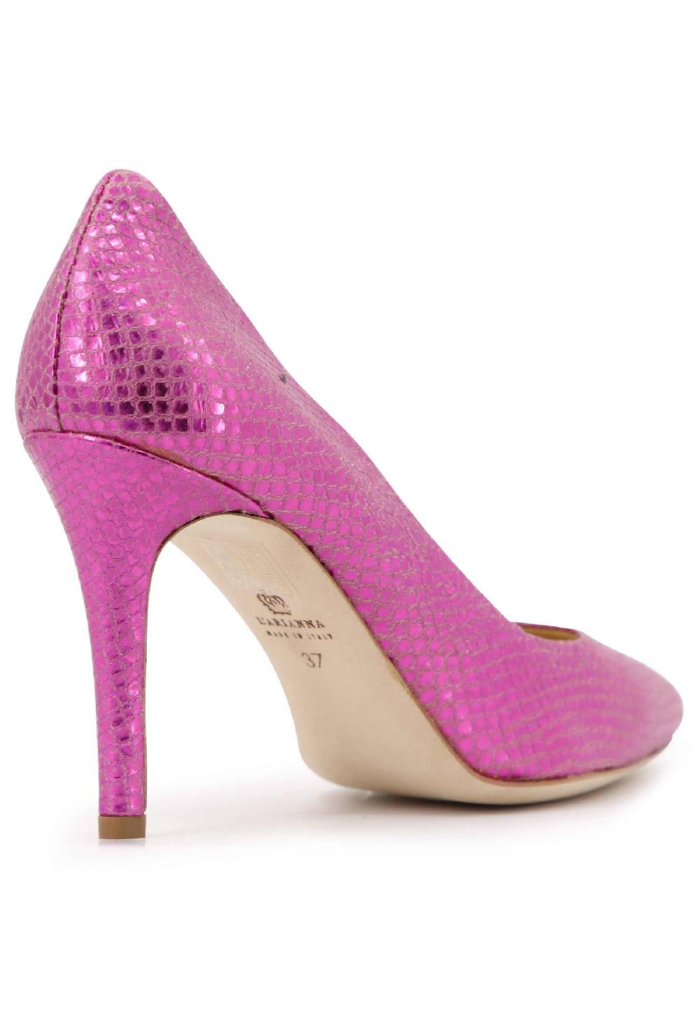L'ARIANNA Decollete donna in pelle stampata laminata fuxia con tacco alto In Vendita