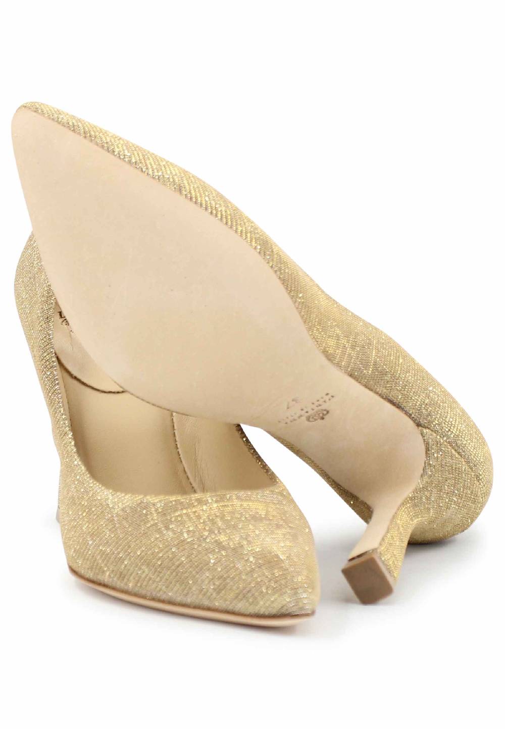 L'ARIANNA Decollete DE1002/RT in tessuto lux oro con tacco alto Saldi