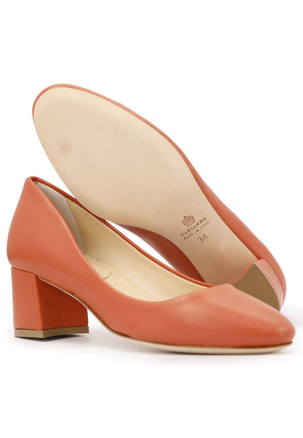 L'ARIANNA Decollete donna in pelle arancio con tacco basso e punta tonda Offerte