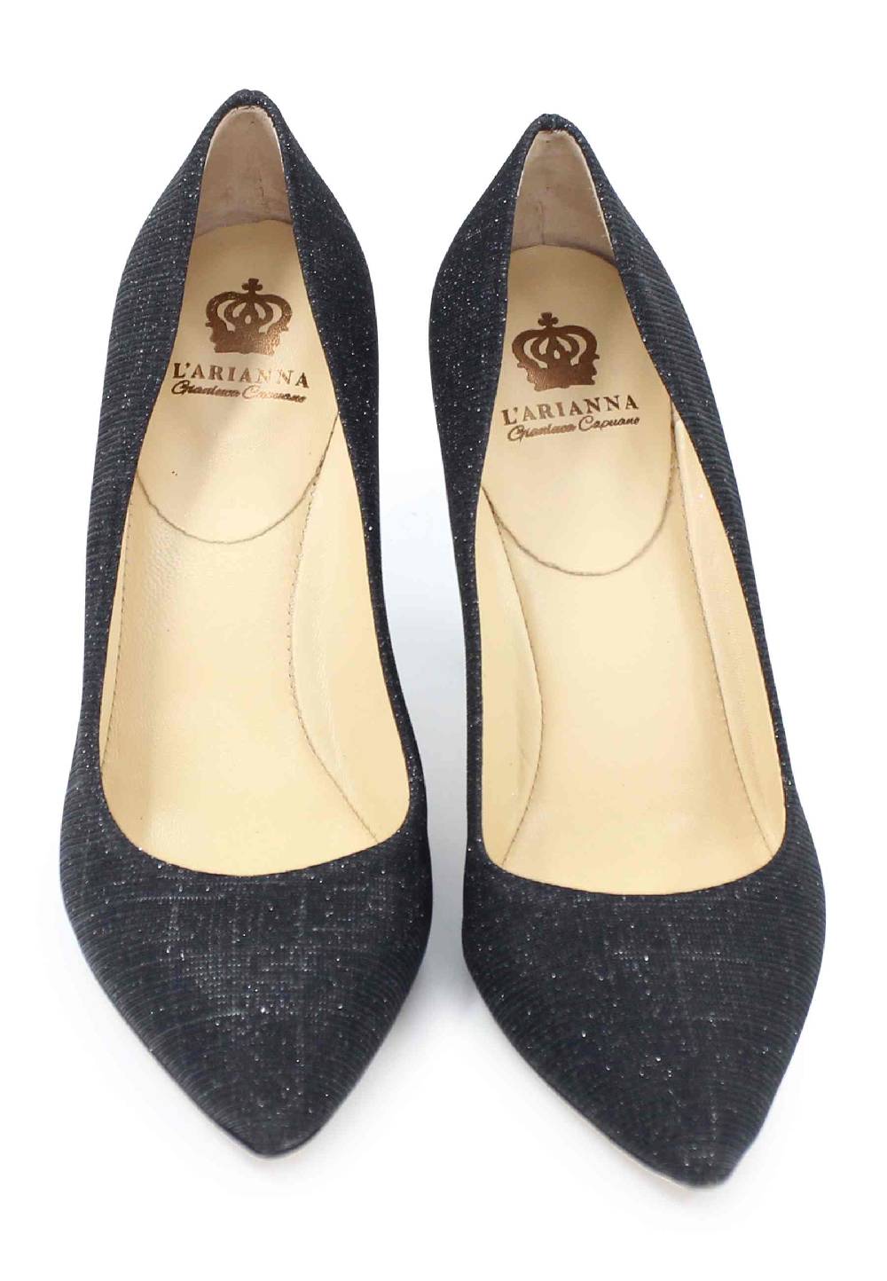 L'ARIANNA Decollete DE1002/RT donna in tessuto blu notte lux con tacco alto tono su tono Vendita Calda