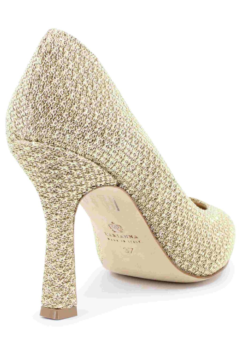 L'ARIANNA Decollete DE1002/RT in tessuto tolosa oro con tacco alto Saldi Di Fabbrica