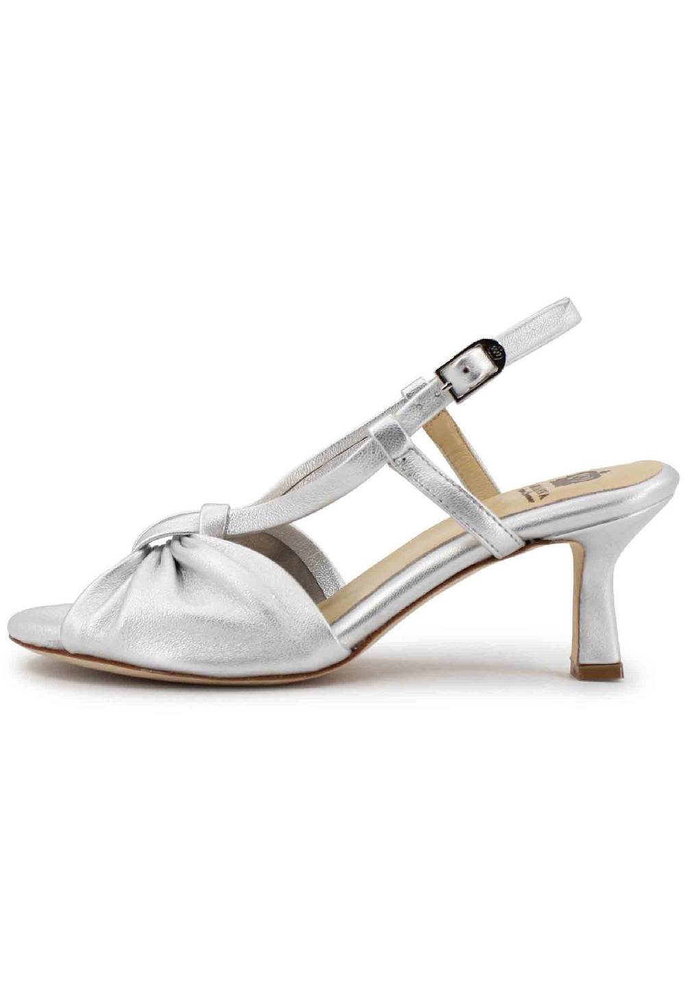 L'ARIANNA Sandali slingback donna in pelle argento con suola in cuoio I Più Venduti