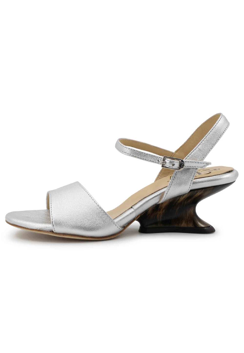 L'ARIANNA Sandali donna in pelle laminata argento con zeppa bassa Nuova