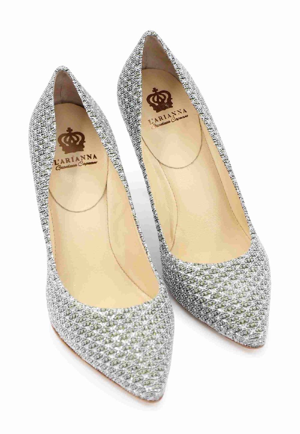 L'ARIANNA Decollete DE1002/RT in tessuto lux argento con tacco alto 2025