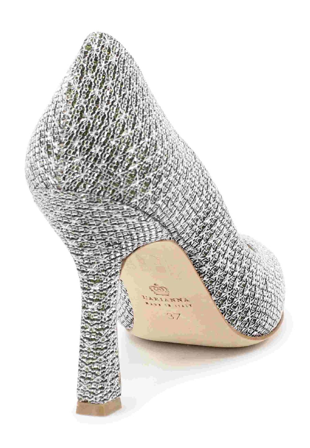 L'ARIANNA Decollete DE1002/RT in tessuto lux argento con tacco alto 2025