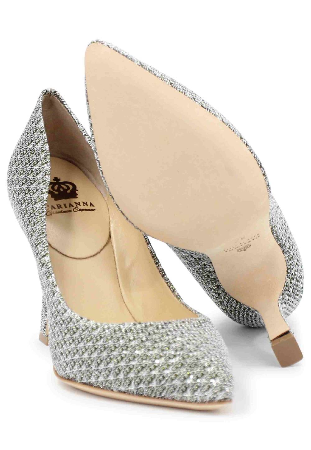L'ARIANNA Decollete DE1002/RT in tessuto lux argento con tacco alto 2025