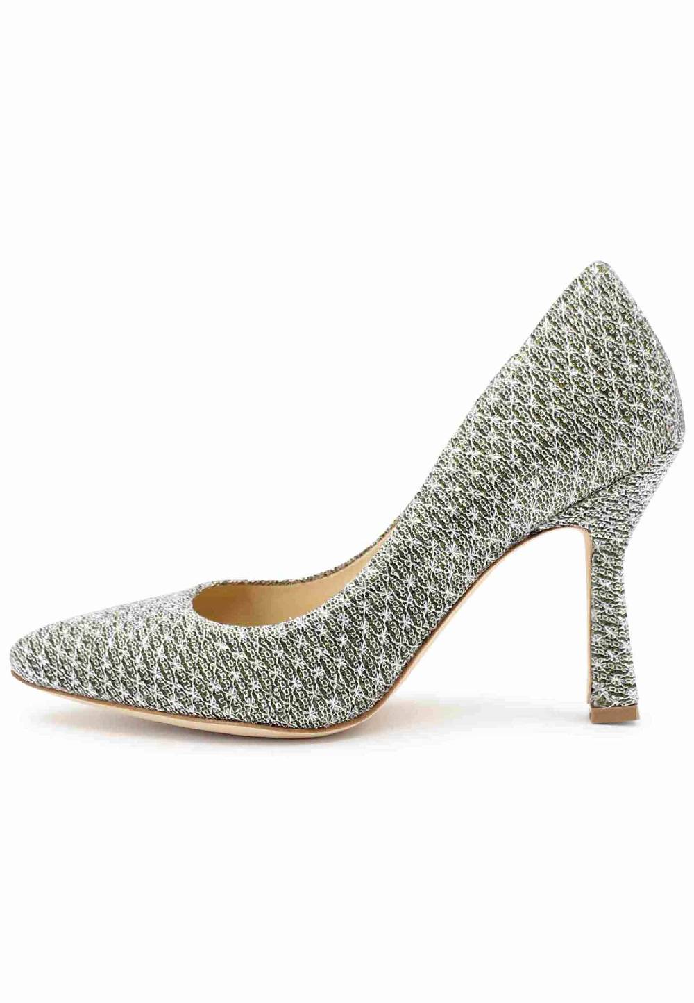 L'ARIANNA Decollete DE1002/RT in tessuto lux argento con tacco alto 2025