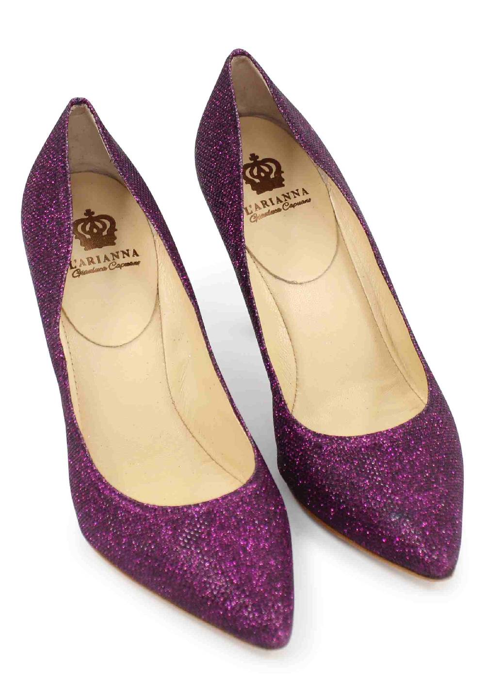 L'ARIANNA Decollete DE1002/RT donna in tessuto lux viola con tacco alto Italy
