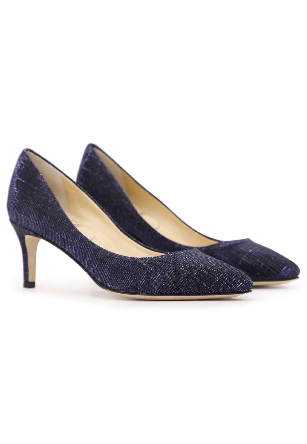 L'ARIANNA Decollete donna in tessuto lux blu con tacco sottile 2025