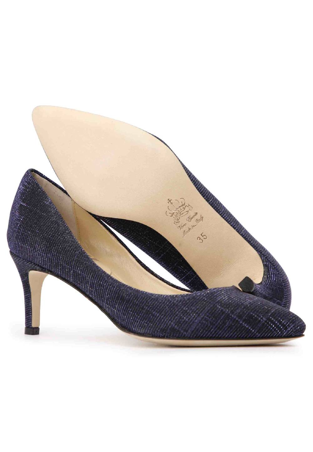 L'ARIANNA Decollete donna in tessuto lux blu con tacco sottile 2025