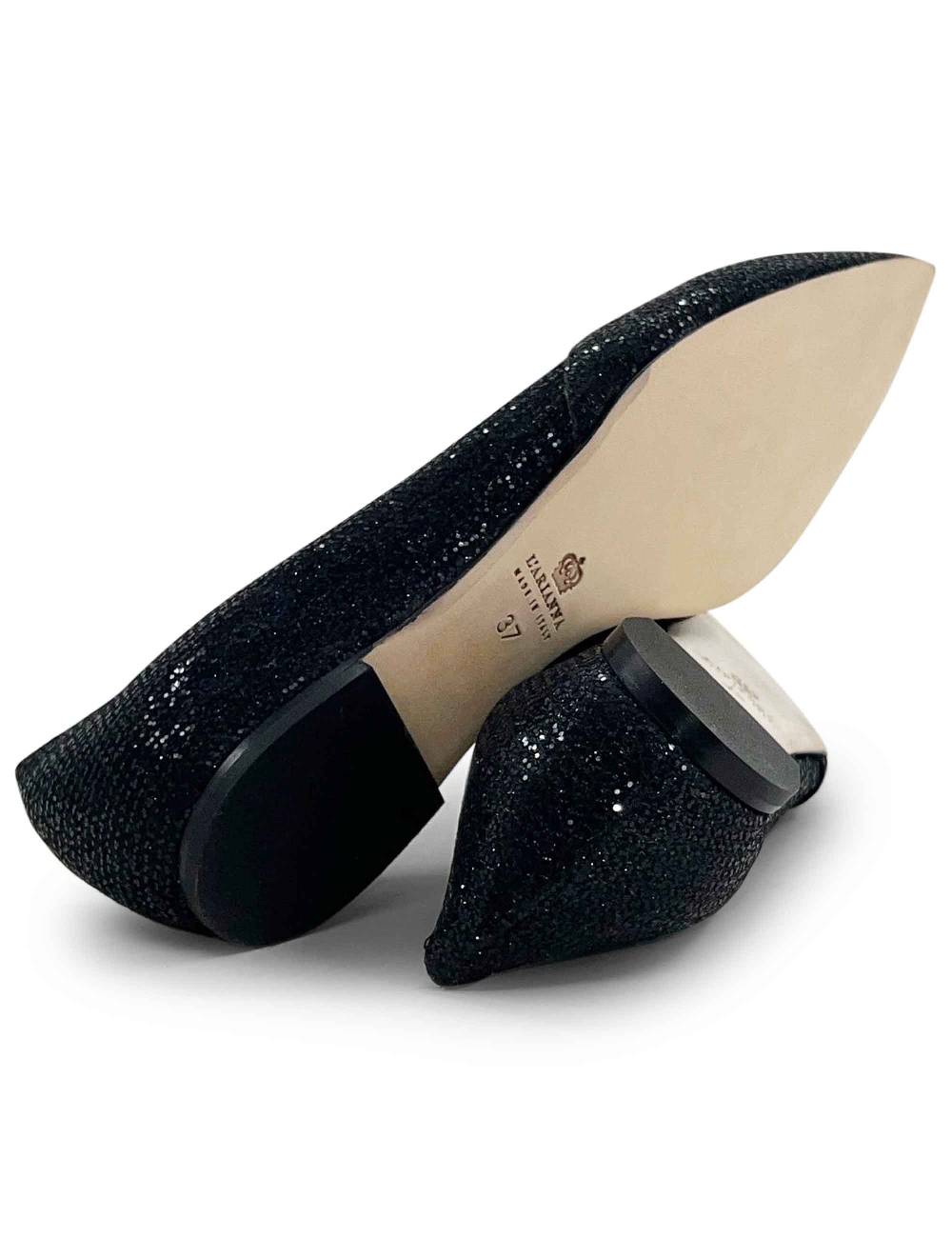 L'ARIANNA Ballerine bl1466 da donna in tessuto glitter moon nero con tacco basso l'arianna Vendita