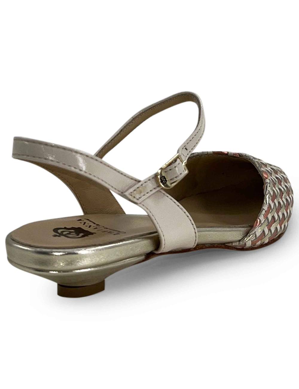 L'ARIANNA Ballerine BL1488/rt da donna in pelle lux vaniglia e platino con cinturino alla caviglia Promozione