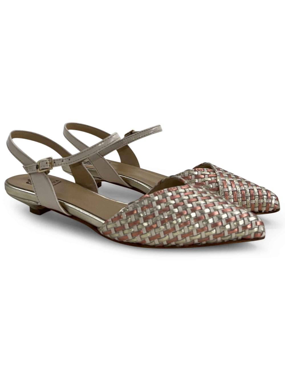 L'ARIANNA Ballerine BL1488/rt da donna in pelle lux vaniglia e platino con cinturino alla caviglia Promozione