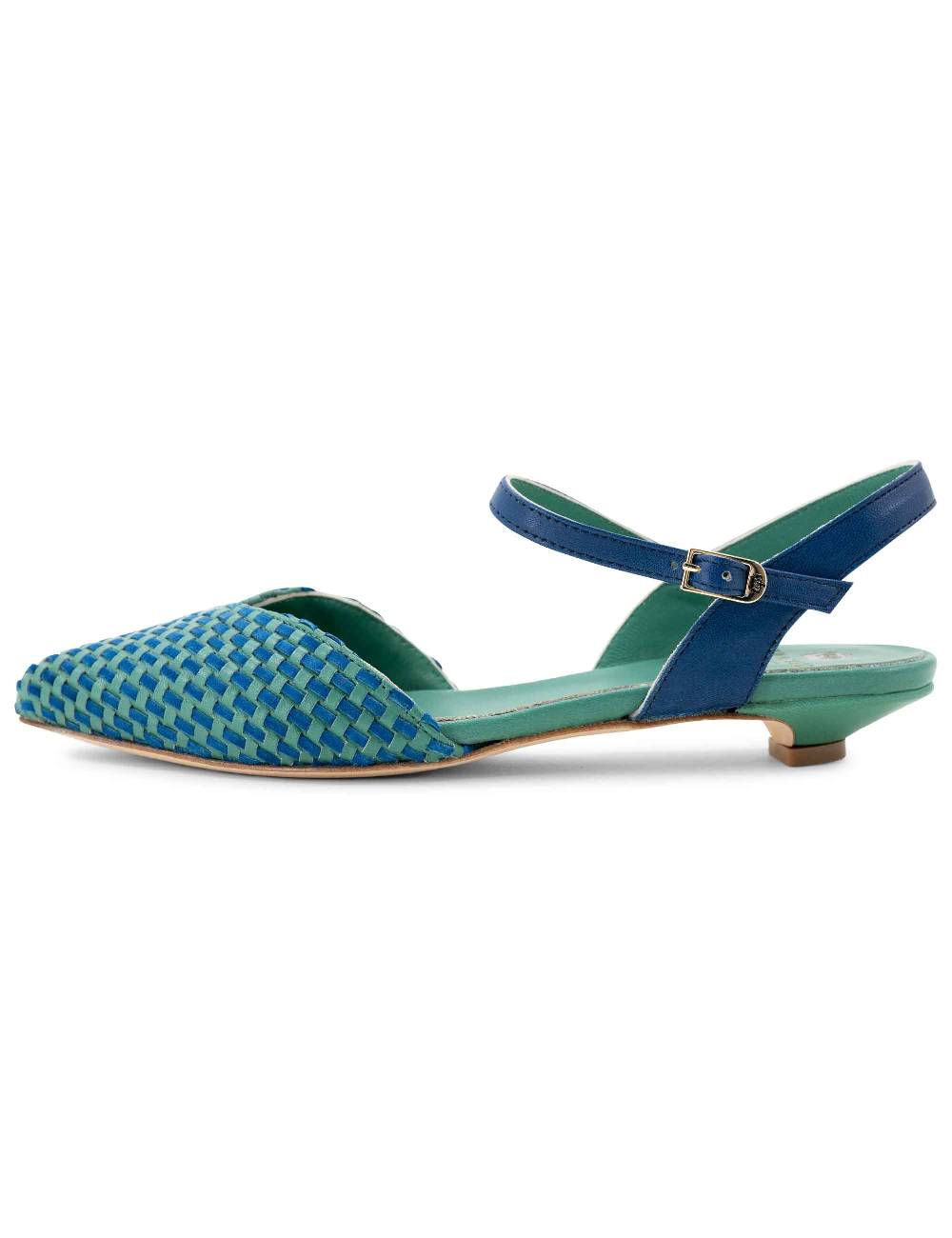 L'ARIANNA Ballerine BL1488/rt da donna in pelle verde e camoscio oceano con cinturino alla caviglia L'Arianna Qualità Garantita