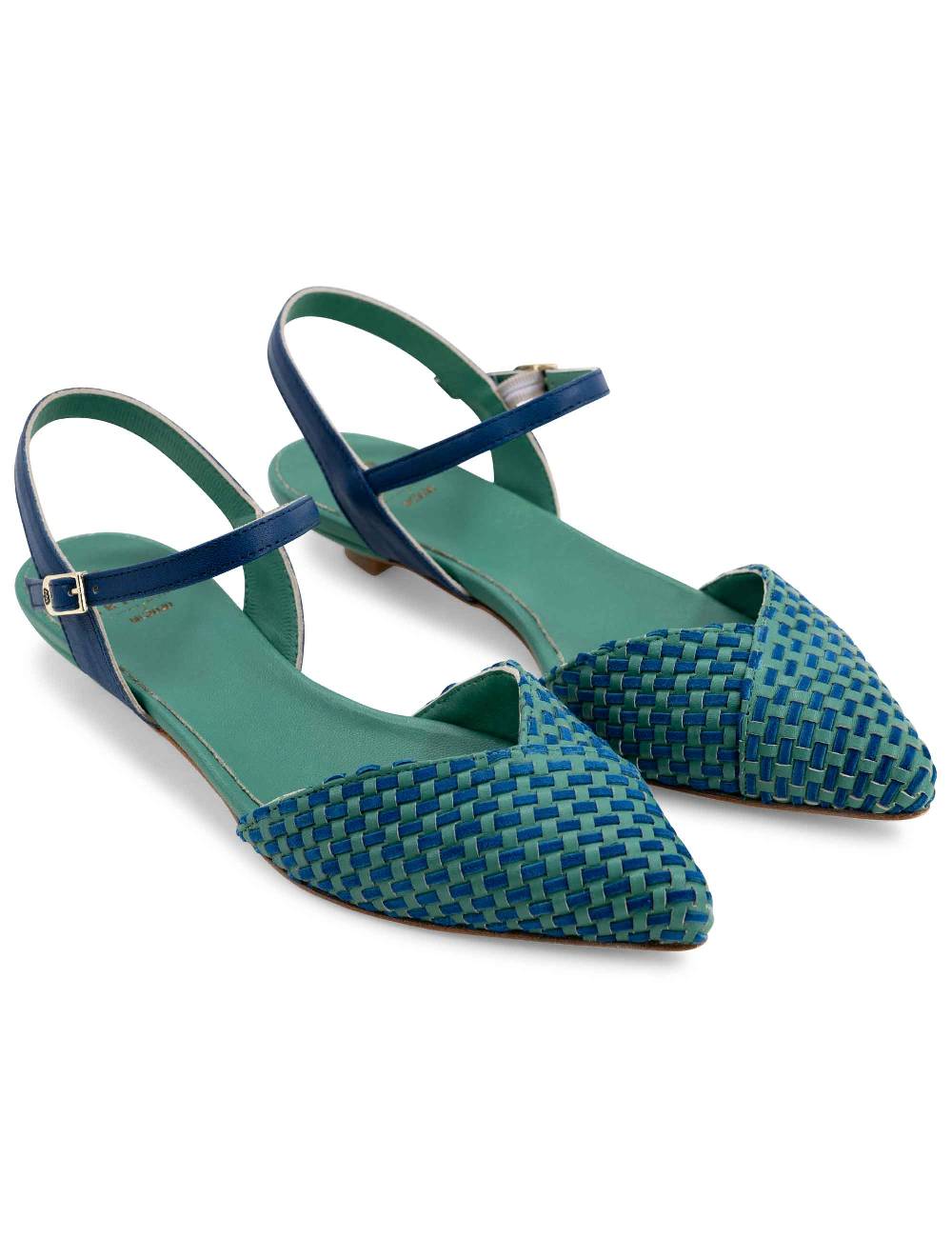 L'ARIANNA Ballerine BL1488/rt da donna in pelle verde e camoscio oceano con cinturino alla caviglia L'Arianna Qualità Garantita