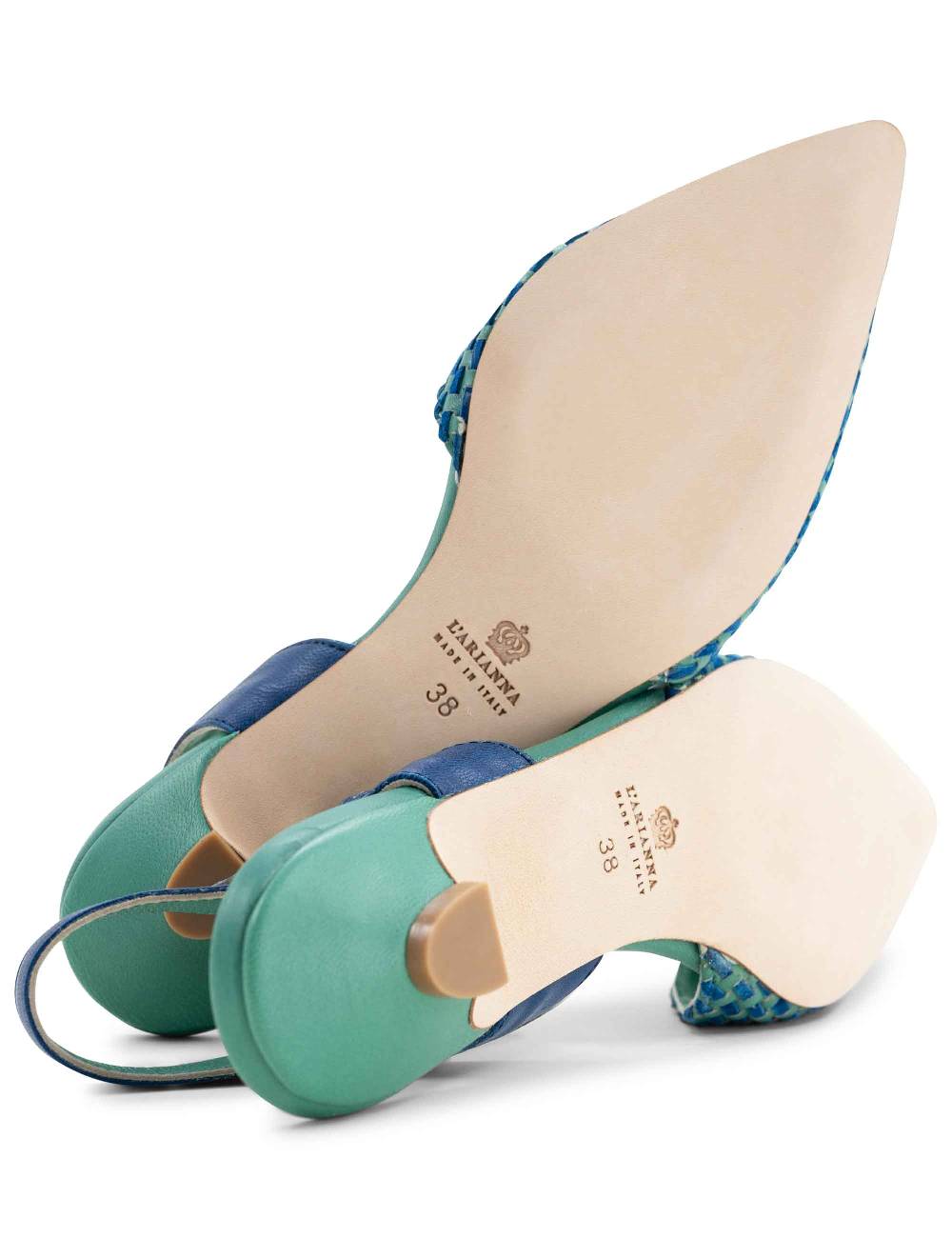L'ARIANNA Ballerine BL1488/rt da donna in pelle verde e camoscio oceano con cinturino alla caviglia L'Arianna Qualità Garantita